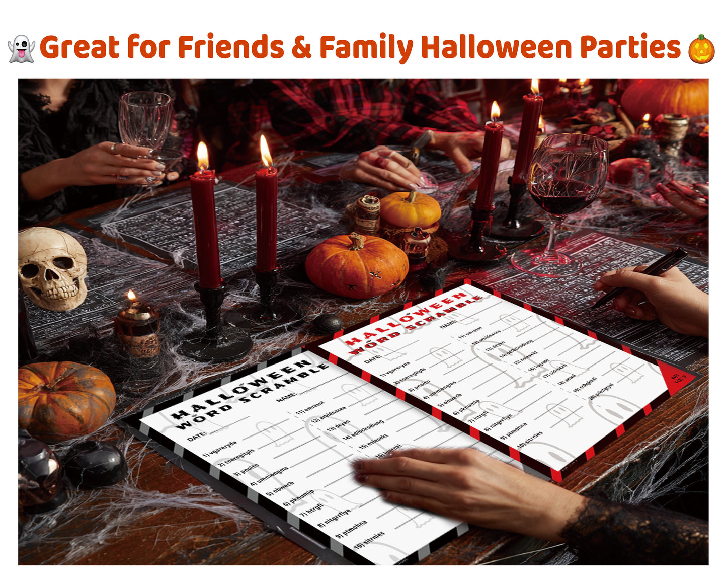 Halloween Word Scramble Game Printable – Hard Level for Family & Adults (Color + B&W)