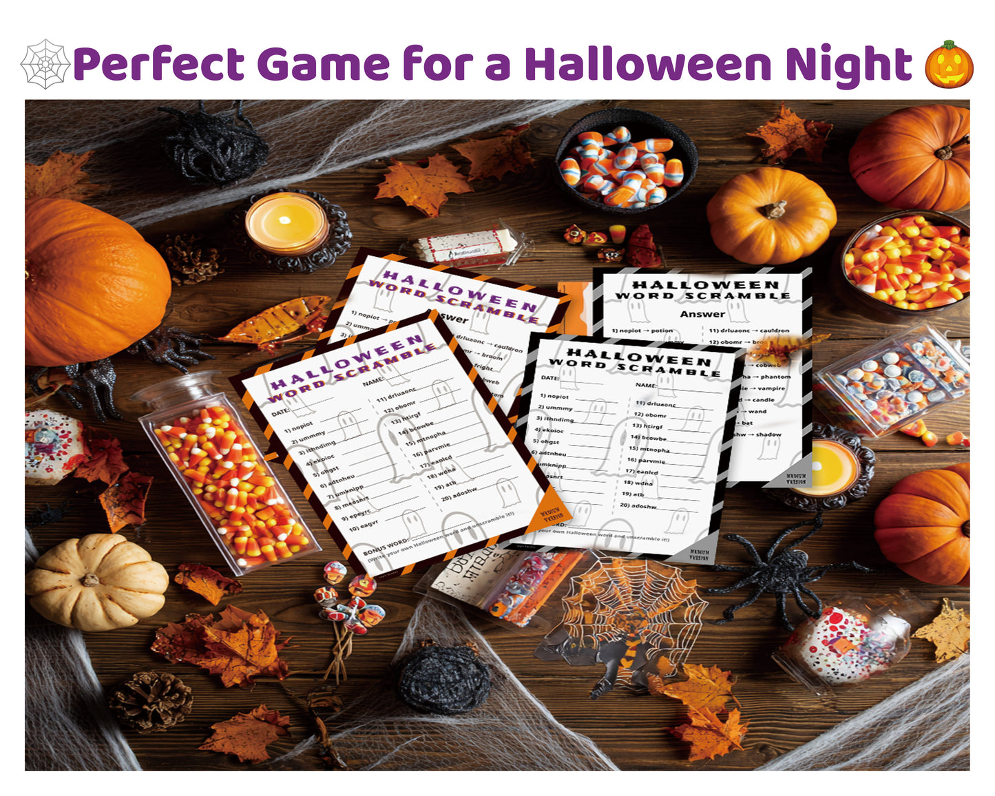 Halloween Word Scramble Printable Game - Medium Family Edition | Teens Party Activity