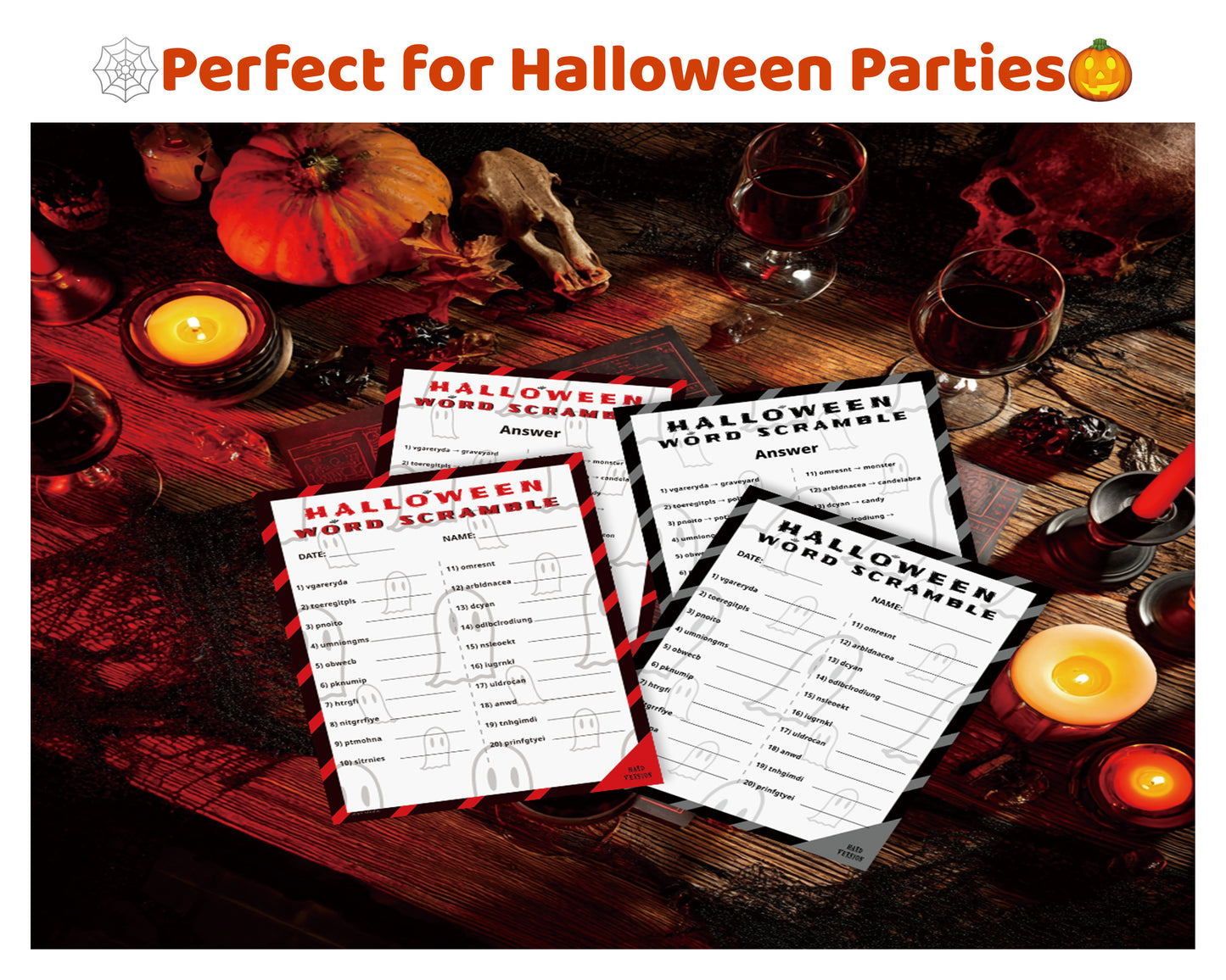 Halloween Word Scramble Game Printable – Hard Level for Family & Adults (Color + B&W)