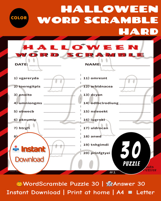 Halloween Word Scramble Hard Classroom Edition – Color Puzzle Worksheets