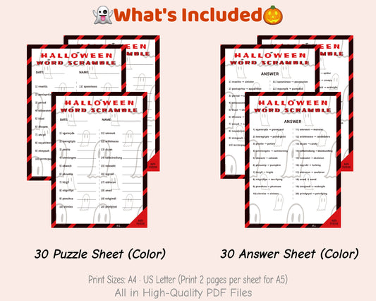 Printable Halloween Word Scramble Game – Hard Level Classroom Activity