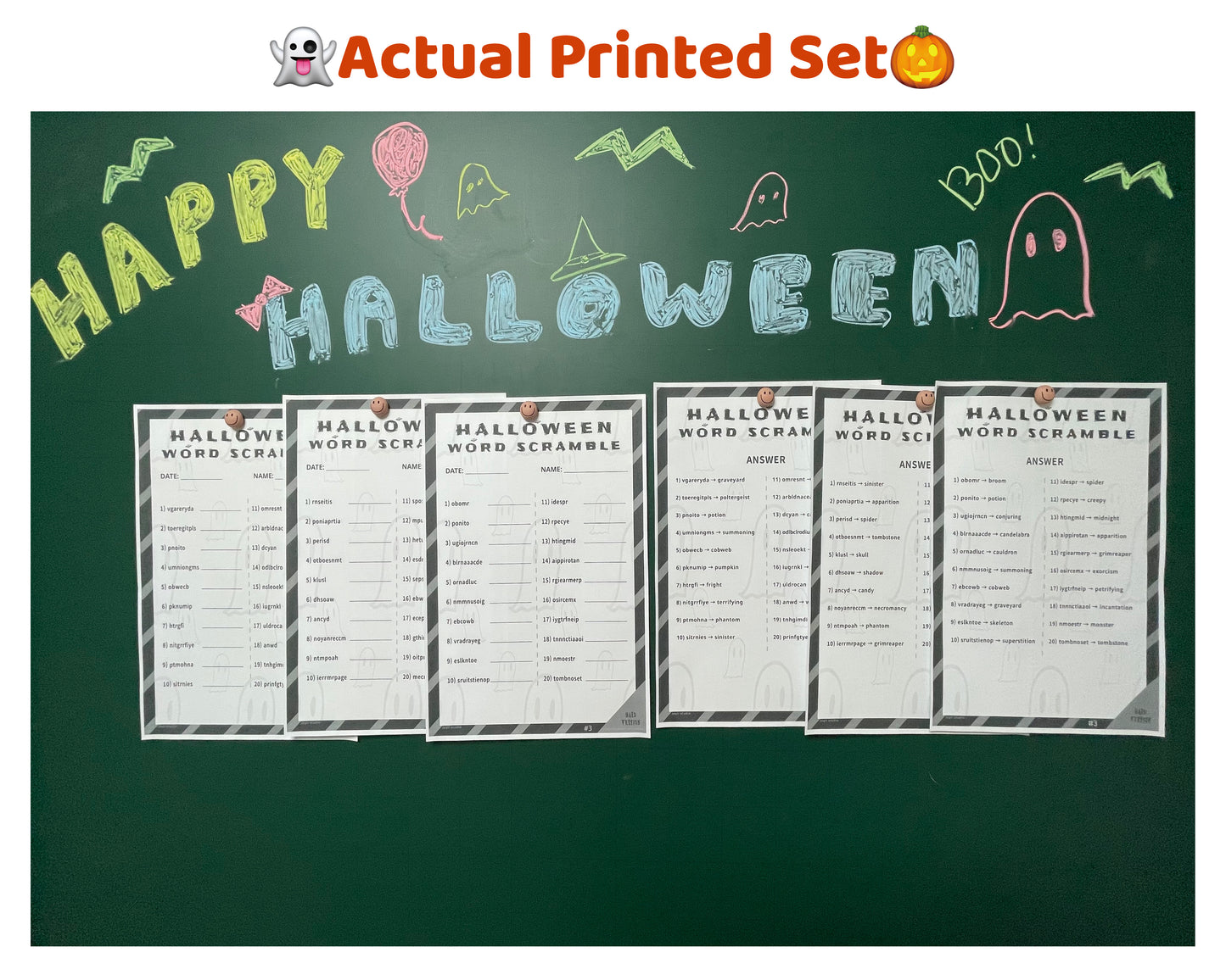 Halloween Word Scramble – Hard Classroom Edition | 30 Black & White Puzzles