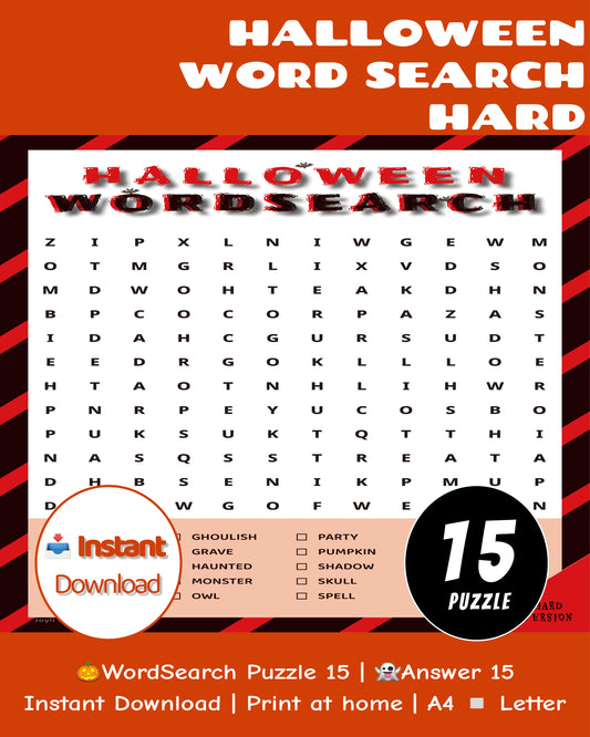 Halloween Word Search Printable Game – Hard Adult Edition