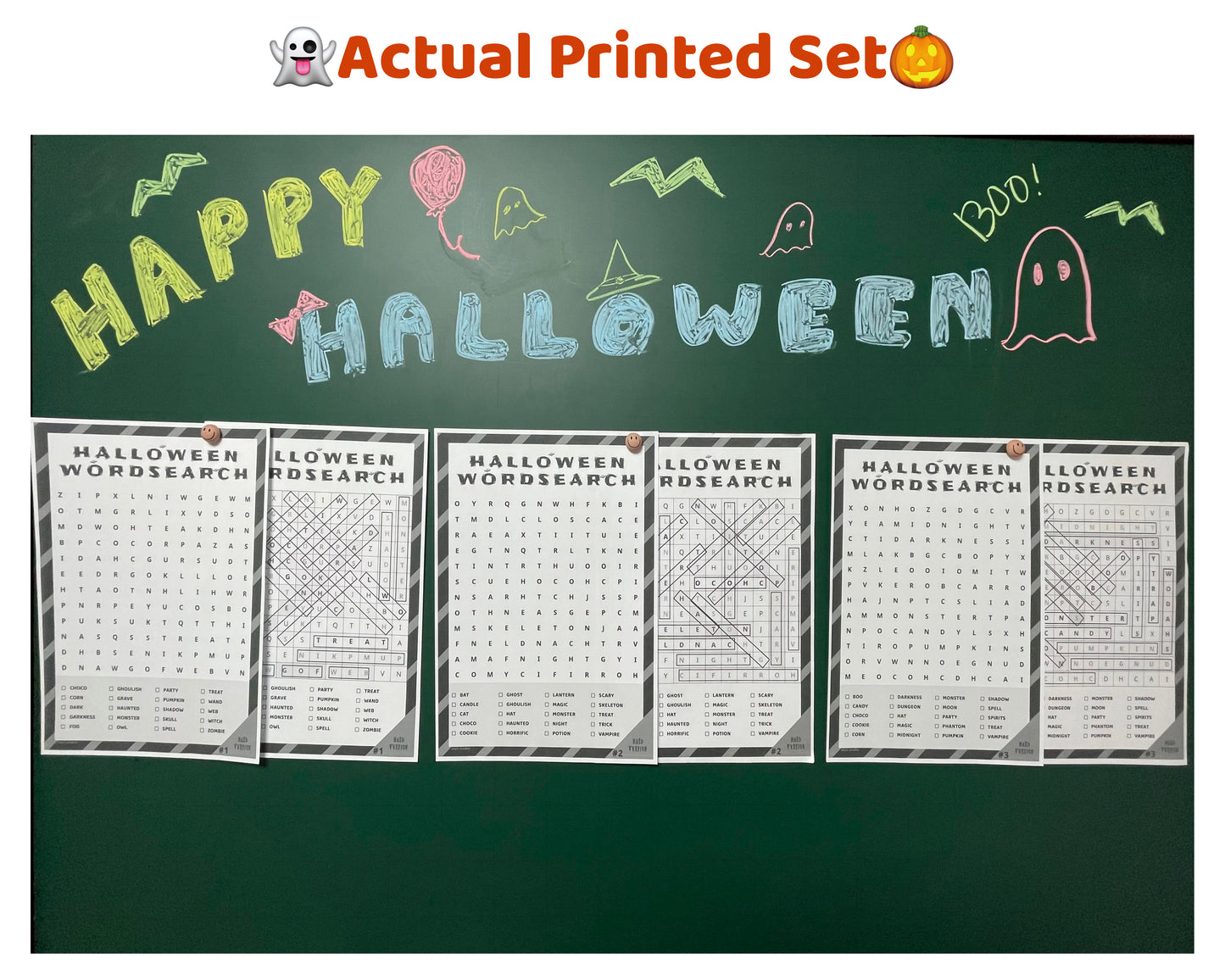 Halloween Word Search Printable Hard – 15 Puzzles + Answers | Black & White PDF